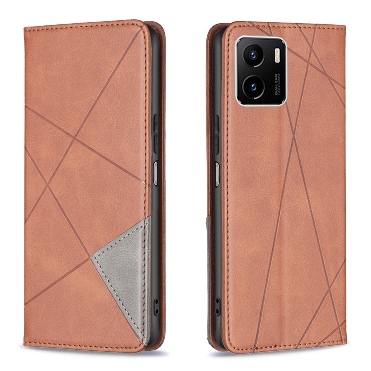 Rhombus Texture Horizontal Flip Magnetic Leather Phone Case, For vivo Y15s