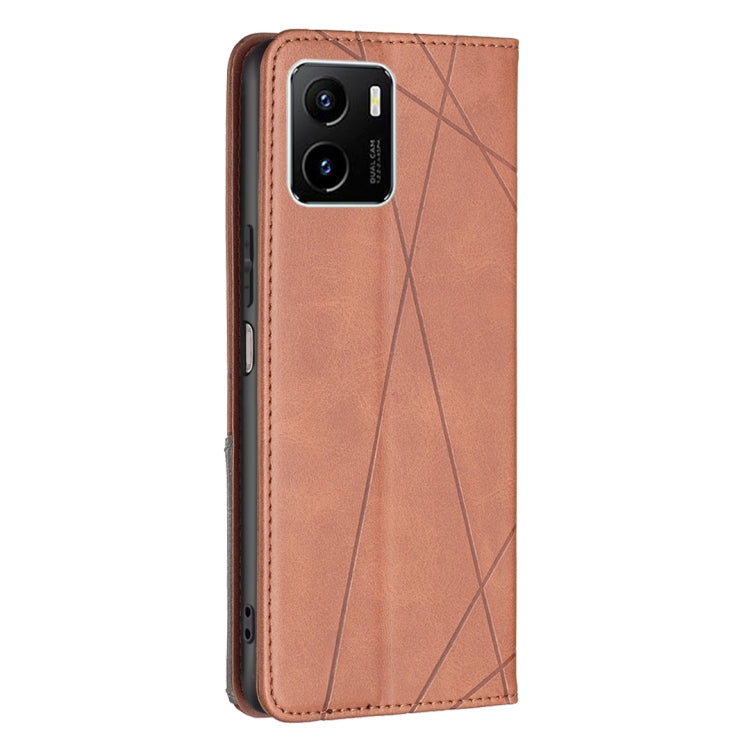Rhombus Texture Horizontal Flip Magnetic Leather Phone Case, For vivo Y15s