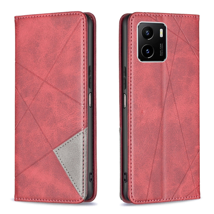 Rhombus Texture Horizontal Flip Magnetic Leather Phone Case, For vivo Y15s