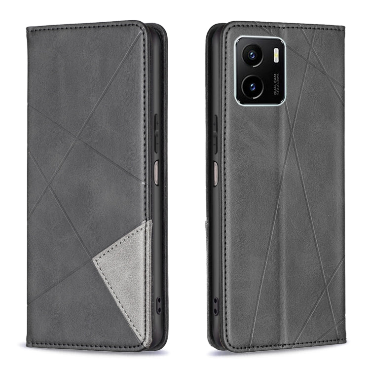 Rhombus Texture Horizontal Flip Magnetic Leather Phone Case, For vivo Y15s