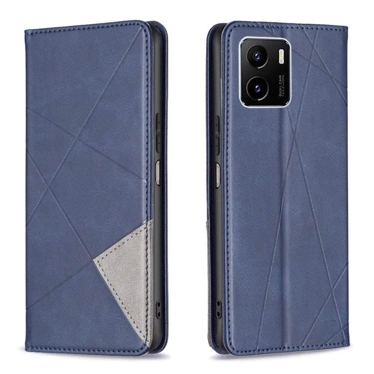 Rhombus Texture Horizontal Flip Magnetic Leather Phone Case, For vivo Y15s