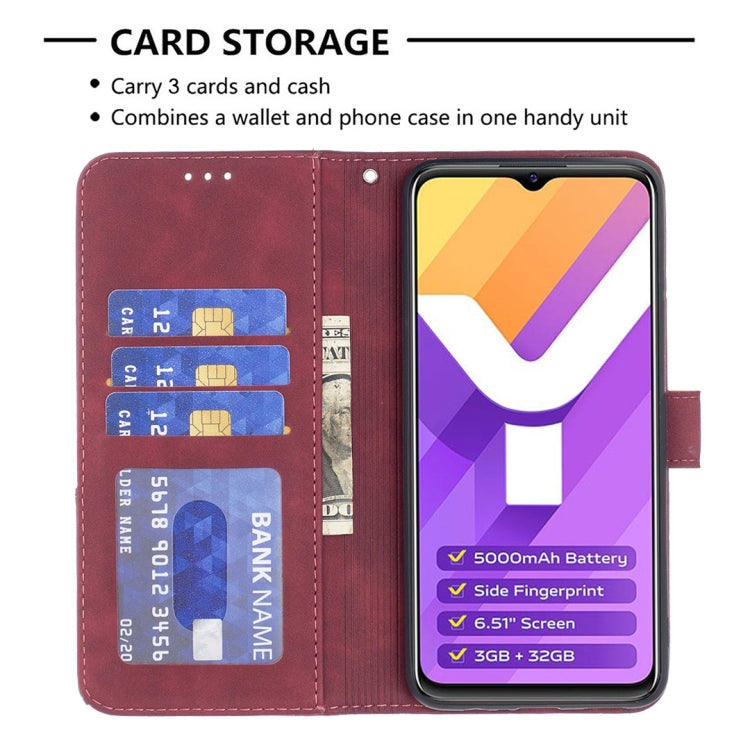 Rhombus Texture Magnetic Buckle Horizontal Flip Leather Phone Case, For vivo Y15s