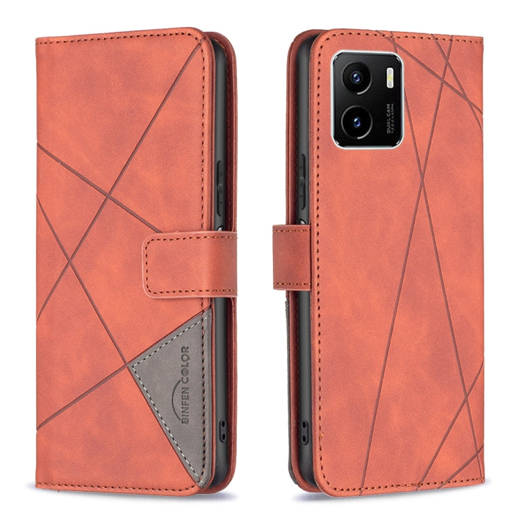 Rhombus Texture Magnetic Buckle Horizontal Flip Leather Phone Case, For vivo Y15s