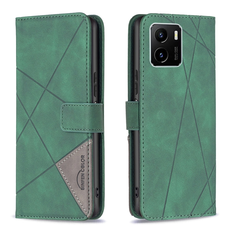 Rhombus Texture Magnetic Buckle Horizontal Flip Leather Phone Case, For vivo Y15s
