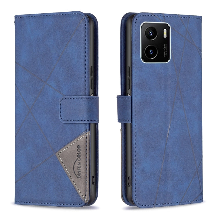 Rhombus Texture Magnetic Buckle Horizontal Flip Leather Phone Case, For vivo Y15s