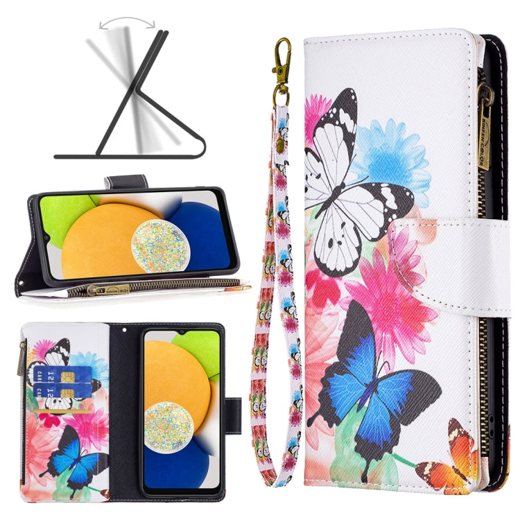 Colored Drawing Pattern Zipper Leather Phone Case, For Samsung Galaxy A03 166mm