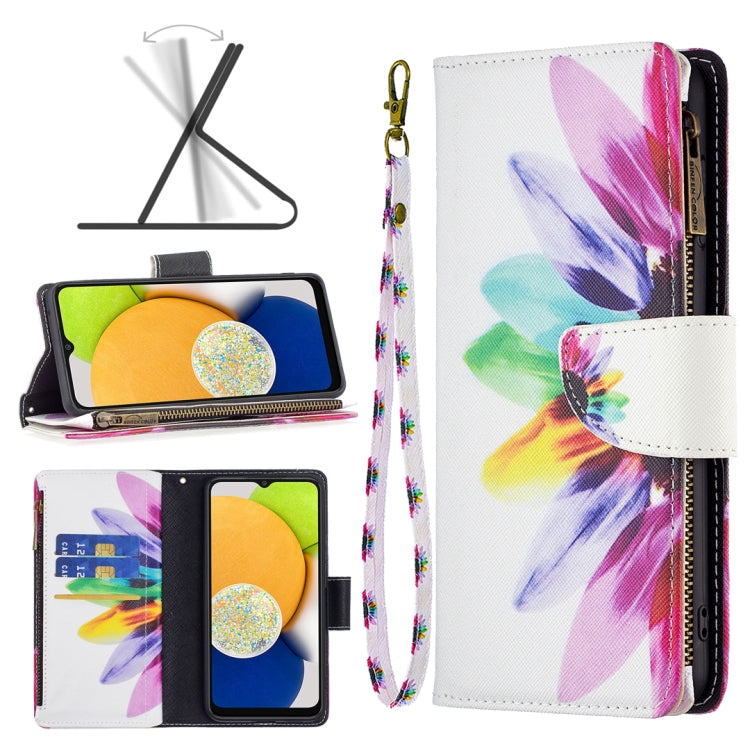 Colored Drawing Pattern Zipper Leather Phone Case, For Samsung Galaxy A03 166mm