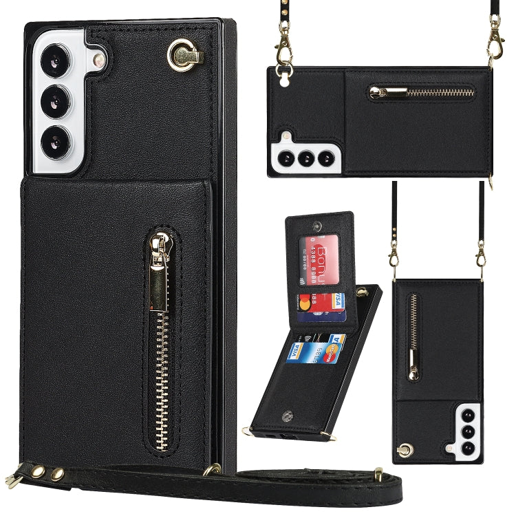 Cross-body Square Zipper Card Holder Bag Phone Case, For Samsung Galaxy S22+ 5G, For Samsung Galaxy S22 5G, For Samsung Galaxy S22 Ultra 5G, For Samsung Galaxy S21 FE 5G