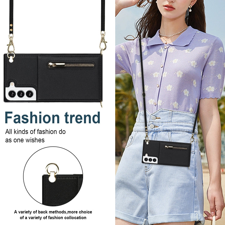 Cross-body Square Zipper Card Holder Bag Phone Case, For Samsung Galaxy S22+ 5G, For Samsung Galaxy S22 5G, For Samsung Galaxy S22 Ultra 5G, For Samsung Galaxy S21 FE 5G