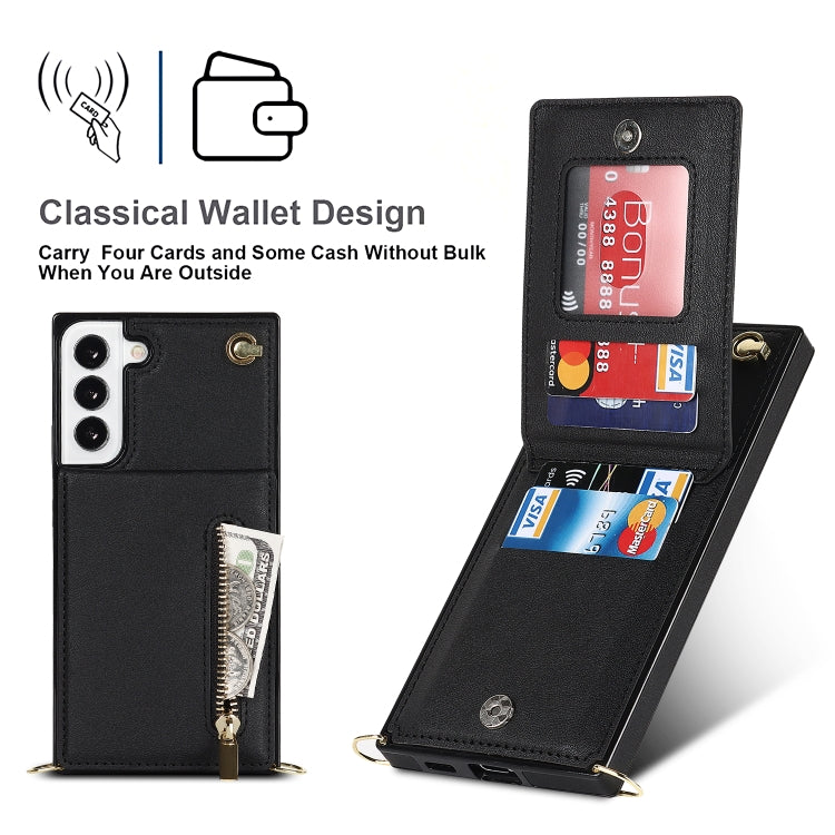 Cross-body Square Zipper Card Holder Bag Phone Case, For Samsung Galaxy S22+ 5G, For Samsung Galaxy S22 5G, For Samsung Galaxy S22 Ultra 5G, For Samsung Galaxy S21 FE 5G