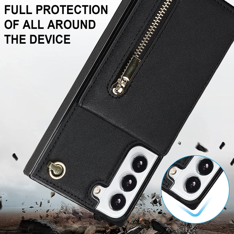 Cross-body Square Zipper Card Holder Bag Phone Case, For Samsung Galaxy S22+ 5G, For Samsung Galaxy S22 5G, For Samsung Galaxy S22 Ultra 5G, For Samsung Galaxy S21 FE 5G