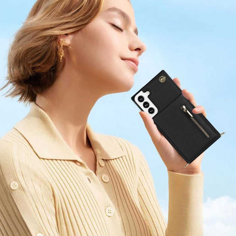 Cross-body Square Zipper Card Holder Bag Phone Case, For Samsung Galaxy S22+ 5G, For Samsung Galaxy S22 5G, For Samsung Galaxy S22 Ultra 5G, For Samsung Galaxy S21 FE 5G