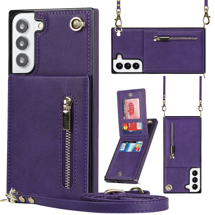 Cross-body Square Zipper Card Holder Bag Phone Case, For Samsung Galaxy S22+ 5G, For Samsung Galaxy S22 5G, For Samsung Galaxy S22 Ultra 5G, For Samsung Galaxy S21 FE 5G