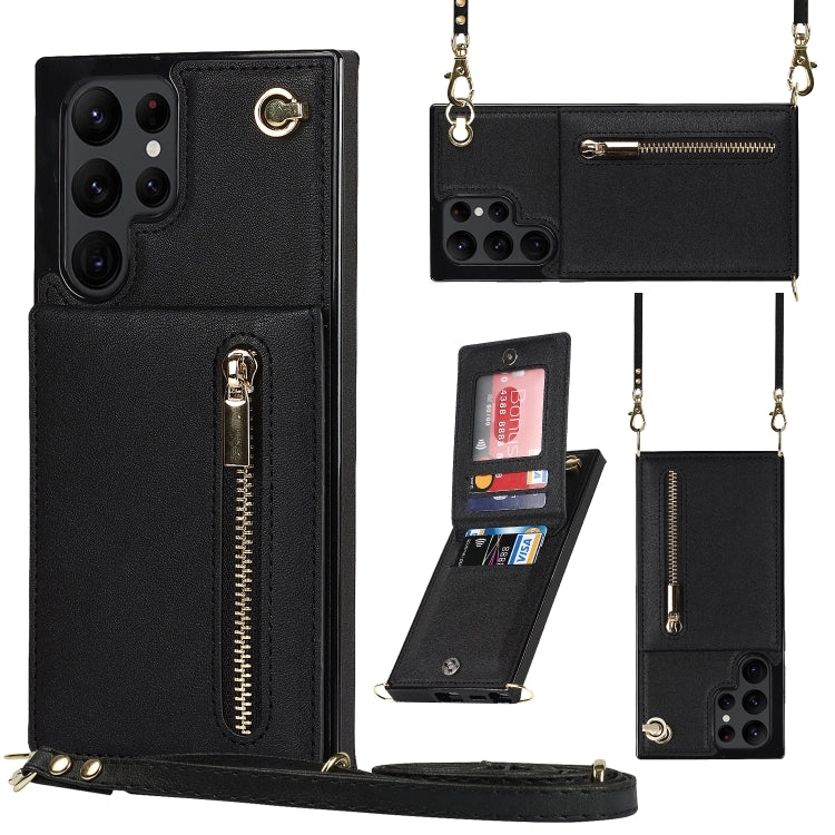 Cross-body Square Zipper Card Holder Bag Phone Case, For Samsung Galaxy S22+ 5G, For Samsung Galaxy S22 5G, For Samsung Galaxy S22 Ultra 5G, For Samsung Galaxy S21 FE 5G
