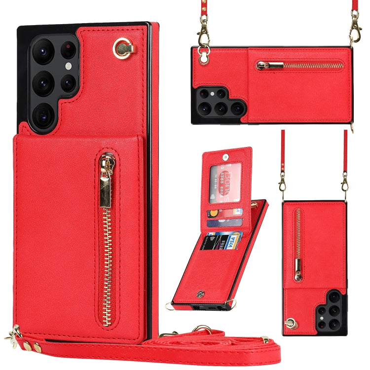 Cross-body Square Zipper Card Holder Bag Phone Case, For Samsung Galaxy S22+ 5G, For Samsung Galaxy S22 5G, For Samsung Galaxy S22 Ultra 5G, For Samsung Galaxy S21 FE 5G