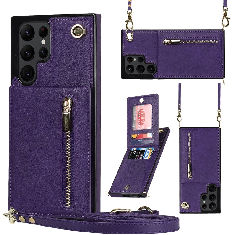Cross-body Square Zipper Card Holder Bag Phone Case, For Samsung Galaxy S22+ 5G, For Samsung Galaxy S22 5G, For Samsung Galaxy S22 Ultra 5G, For Samsung Galaxy S21 FE 5G