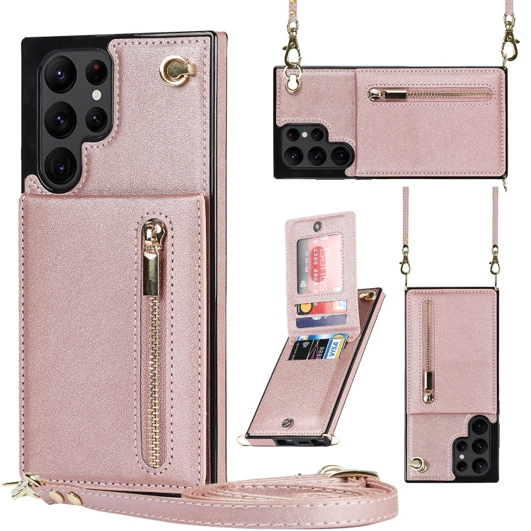 Cross-body Square Zipper Card Holder Bag Phone Case, For Samsung Galaxy S22+ 5G, For Samsung Galaxy S22 5G, For Samsung Galaxy S22 Ultra 5G, For Samsung Galaxy S21 FE 5G