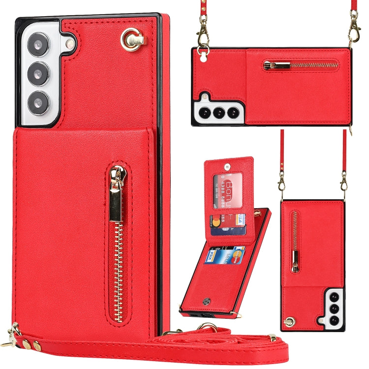 Cross-body Square Zipper Card Holder Bag Phone Case, For Samsung Galaxy S22+ 5G, For Samsung Galaxy S22 5G, For Samsung Galaxy S22 Ultra 5G, For Samsung Galaxy S21 FE 5G
