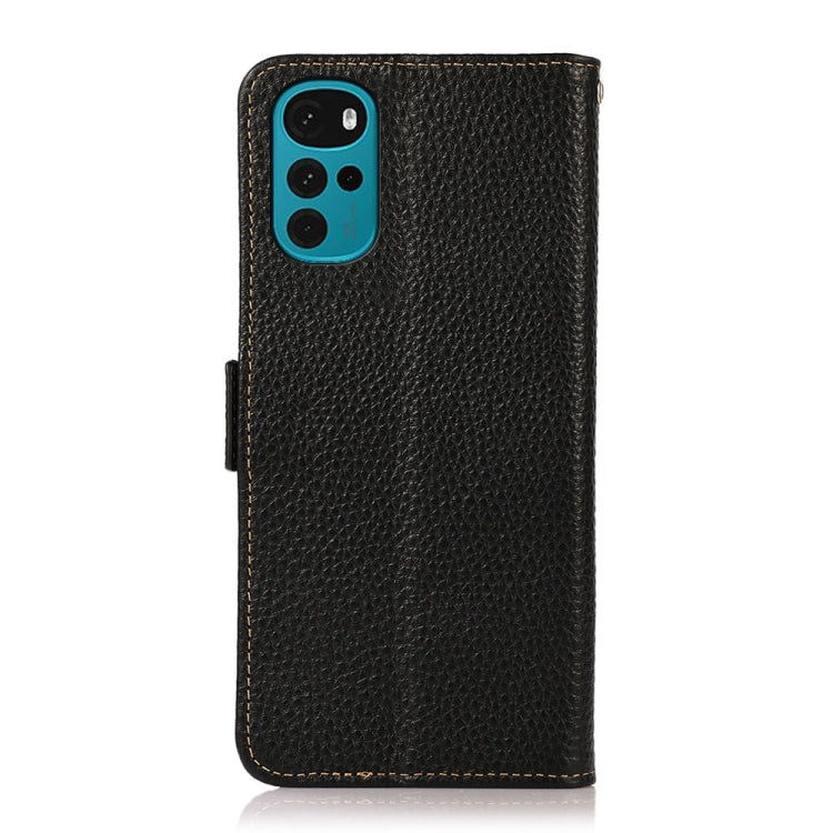 KHAZNEH Side-Magnetic Litchi Genuine Leather RFID Phone Case, For Motorola Moto G22