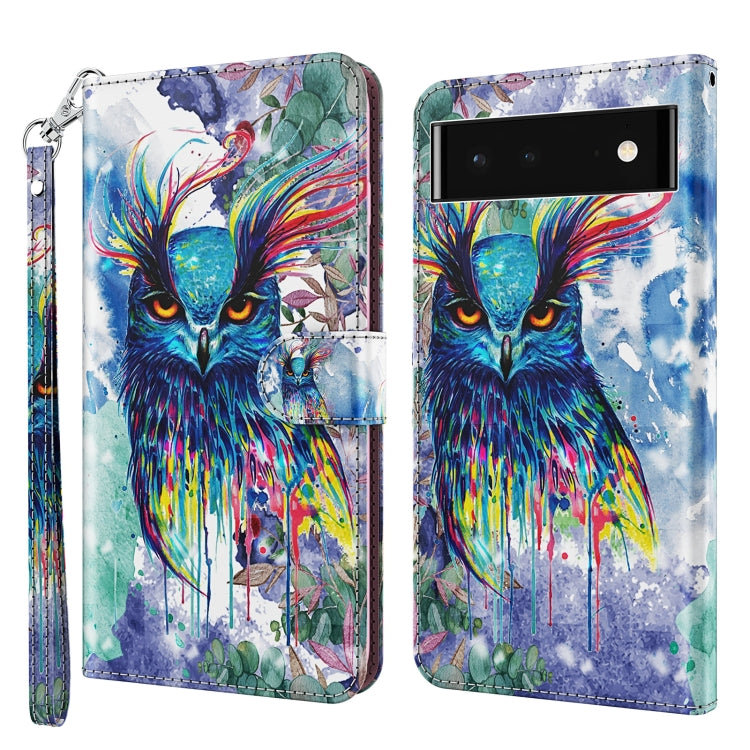 3D Painting Pattern TPU + PU Leather Phone Case, For Google Pixel 7 Pro 5G, For Google Pixel 6a