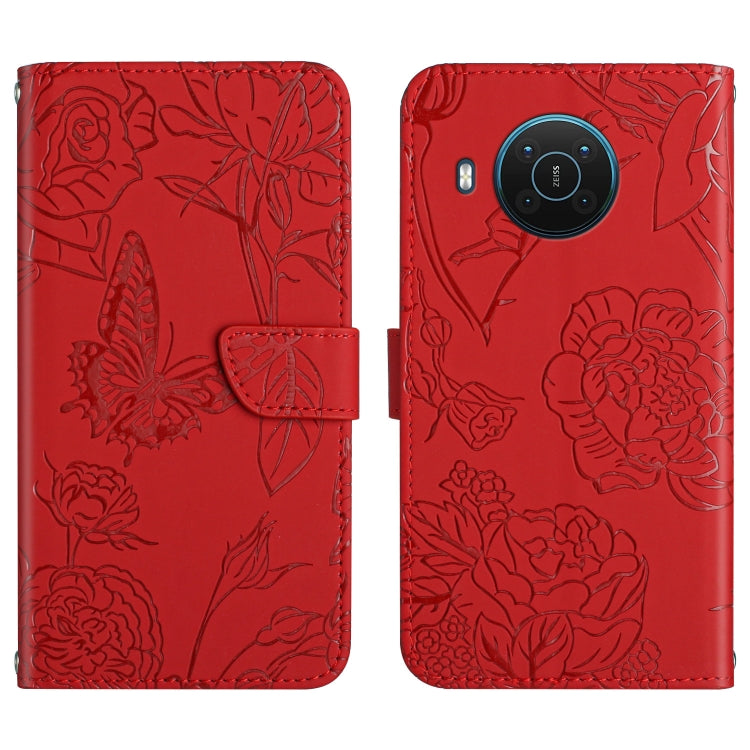 Skin Feel Butterfly Peony Embossed Leather Phone Case, For Nokia X20, For Nokia XR20
