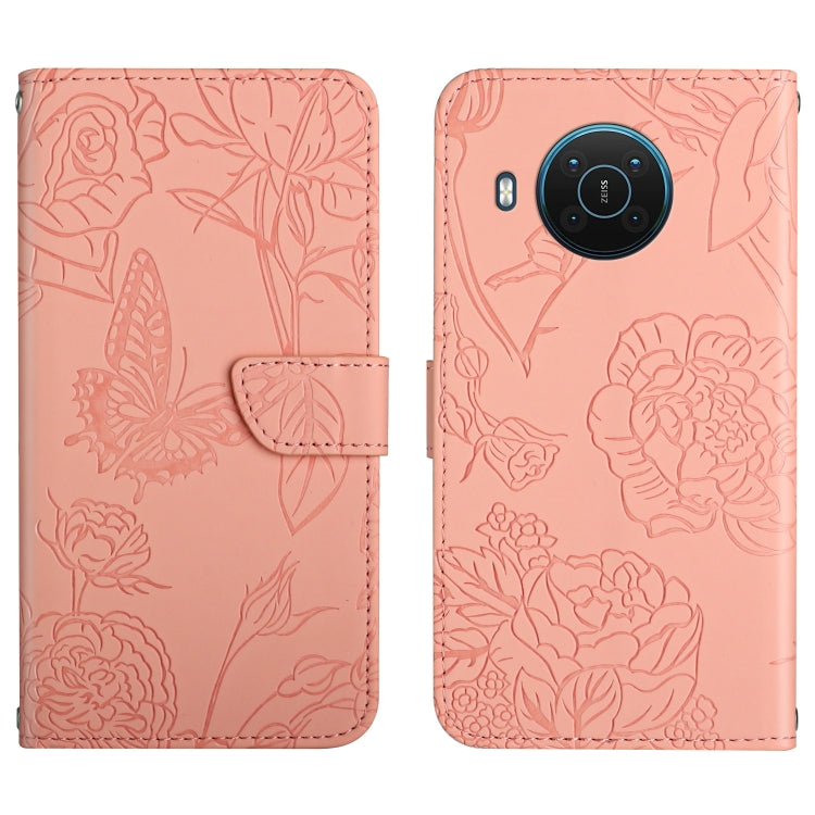 Skin Feel Butterfly Peony Embossed Leather Phone Case, For Nokia X20, For Nokia XR20