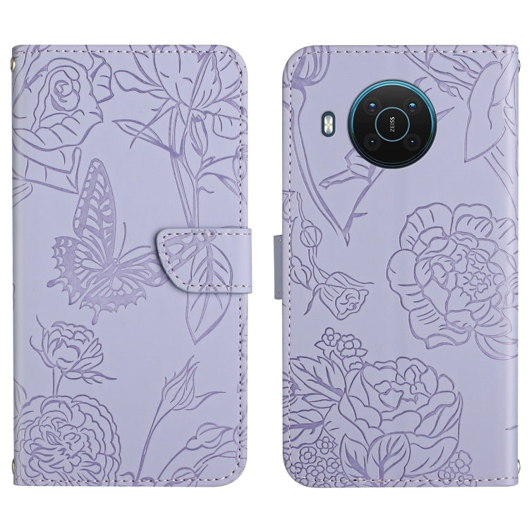 Skin Feel Butterfly Peony Embossed Leather Phone Case, For Nokia X20, For Nokia XR20