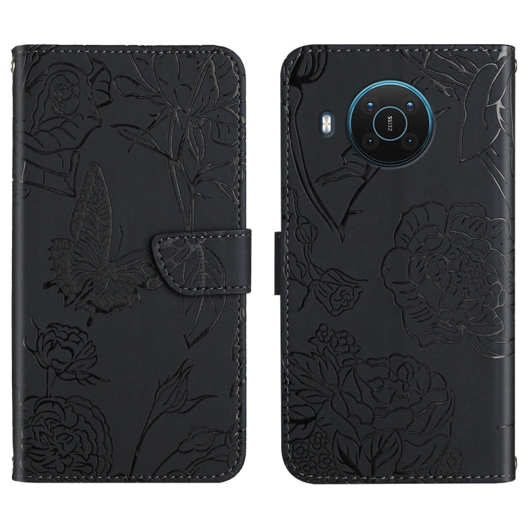 Skin Feel Butterfly Peony Embossed Leather Phone Case, For Nokia X20, For Nokia XR20