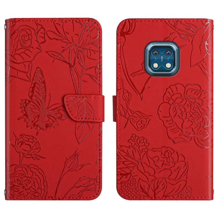 Skin Feel Butterfly Peony Embossed Leather Phone Case, For Nokia X20, For Nokia XR20