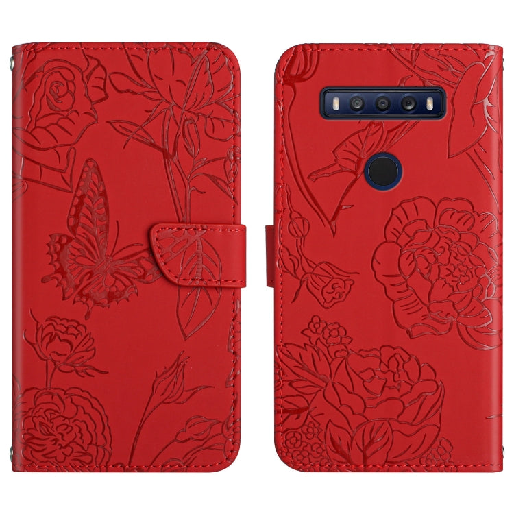 Skin Feel Butterfly Peony Embossed Leather Phone Case, For TCL 10 SE, For TCL 20 Pro 5G, For TCL 20 SE, For TCL 20 R 5G, For TCL 20S / 20 5G / 20L / 20L+, For TCL 30 SE, For TCL 205, For T-Mobile Revvl V+ 5G