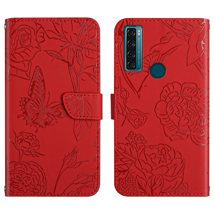 Skin Feel Butterfly Peony Embossed Leather Phone Case, For TCL 10 SE, For TCL 20 Pro 5G, For TCL 20 SE, For TCL 20 R 5G, For TCL 20S / 20 5G / 20L / 20L+, For TCL 30 SE, For TCL 205, For T-Mobile Revvl V+ 5G