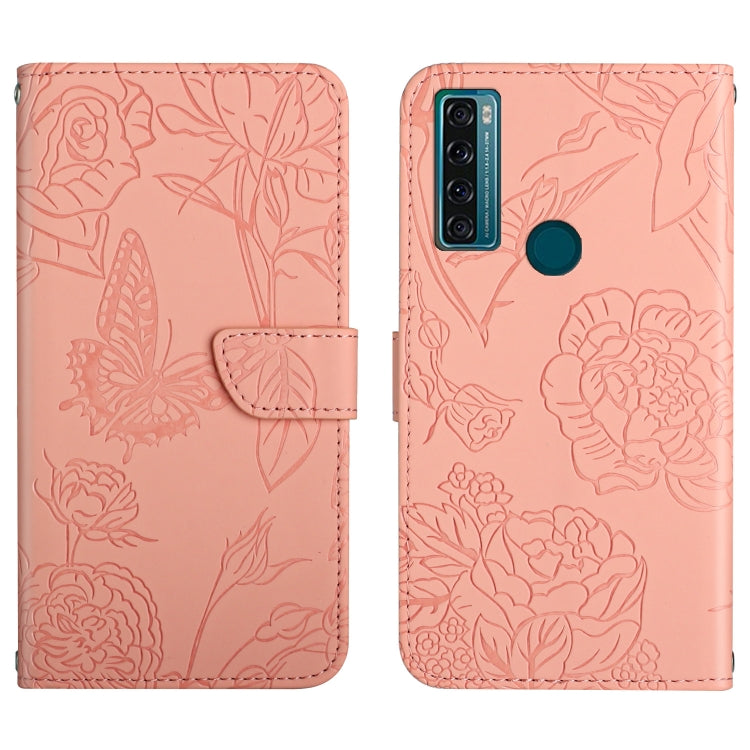 Skin Feel Butterfly Peony Embossed Leather Phone Case, For TCL 10 SE, For TCL 20 Pro 5G, For TCL 20 SE, For TCL 20 R 5G, For TCL 20S / 20 5G / 20L / 20L+, For TCL 30 SE, For TCL 205, For T-Mobile Revvl V+ 5G