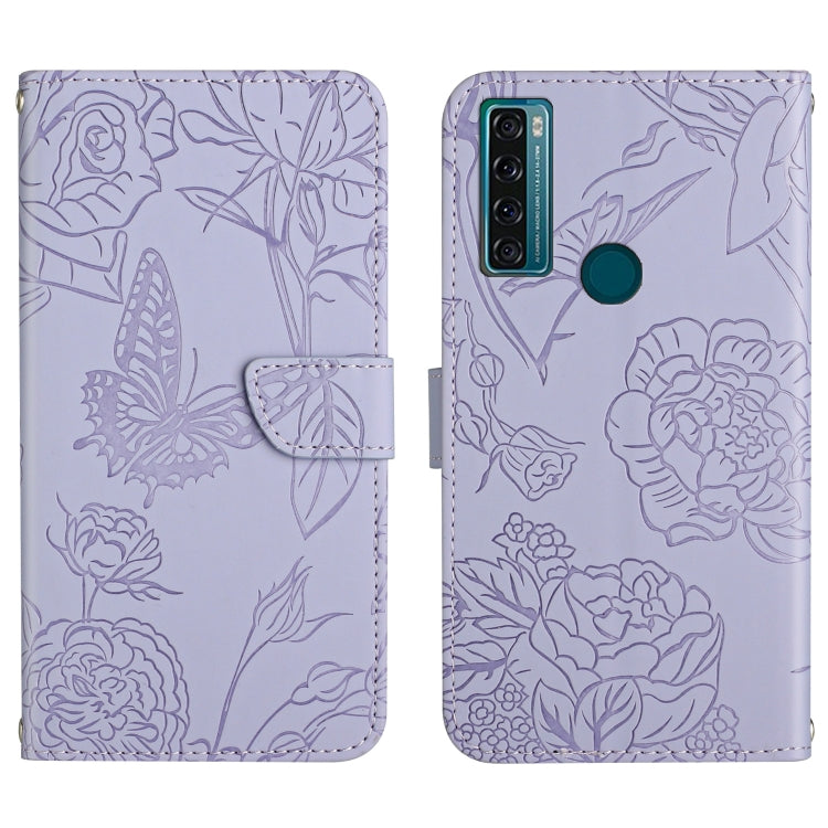 Skin Feel Butterfly Peony Embossed Leather Phone Case, For TCL 10 SE, For TCL 20 Pro 5G, For TCL 20 SE, For TCL 20 R 5G, For TCL 20S / 20 5G / 20L / 20L+, For TCL 30 SE, For TCL 205, For T-Mobile Revvl V+ 5G
