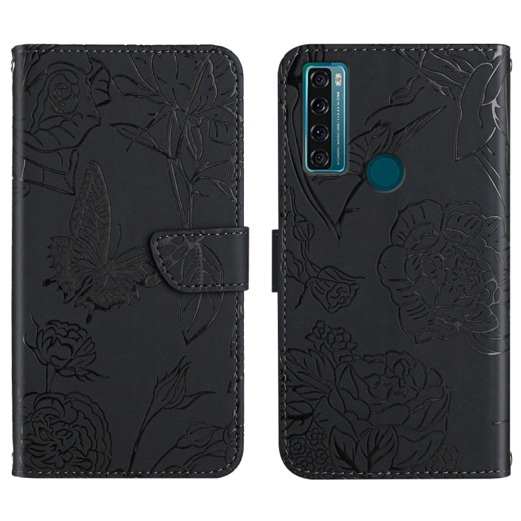 Skin Feel Butterfly Peony Embossed Leather Phone Case, For TCL 10 SE, For TCL 20 Pro 5G, For TCL 20 SE, For TCL 20 R 5G, For TCL 20S / 20 5G / 20L / 20L+, For TCL 30 SE, For TCL 205, For T-Mobile Revvl V+ 5G