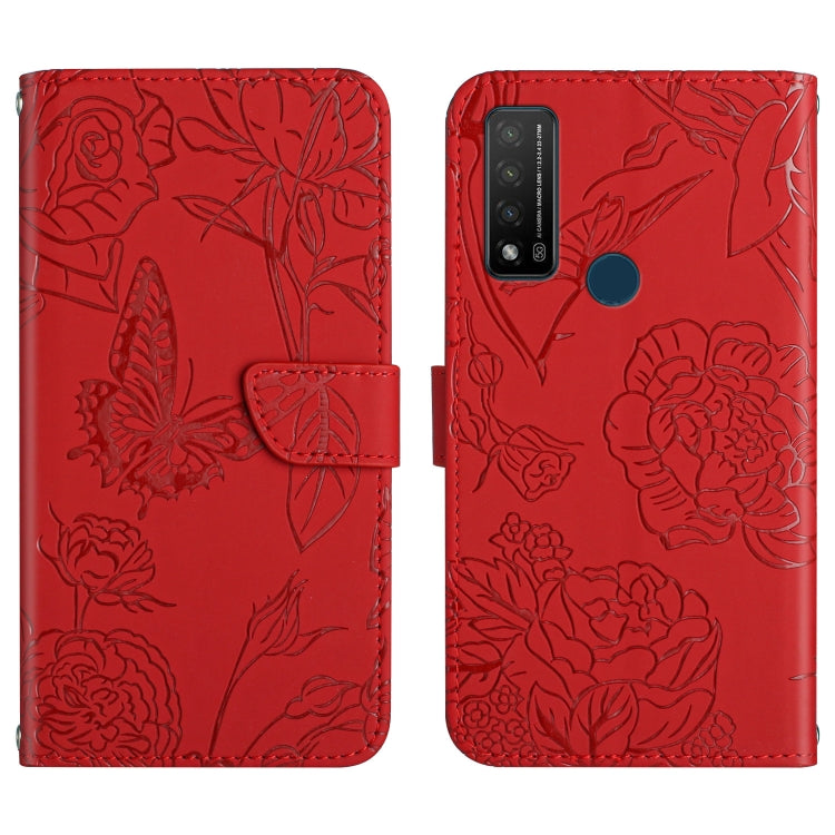 Skin Feel Butterfly Peony Embossed Leather Phone Case, For TCL 10 SE, For TCL 20 Pro 5G, For TCL 20 SE, For TCL 20 R 5G, For TCL 20S / 20 5G / 20L / 20L+, For TCL 30 SE, For TCL 205, For T-Mobile Revvl V+ 5G