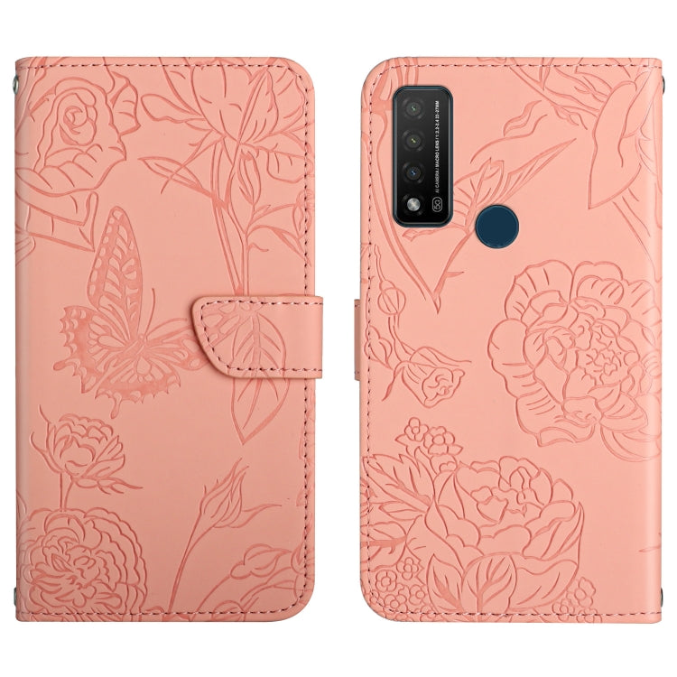 Skin Feel Butterfly Peony Embossed Leather Phone Case, For TCL 10 SE, For TCL 20 Pro 5G, For TCL 20 SE, For TCL 20 R 5G, For TCL 20S / 20 5G / 20L / 20L+, For TCL 30 SE, For TCL 205, For T-Mobile Revvl V+ 5G