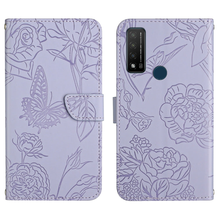 Skin Feel Butterfly Peony Embossed Leather Phone Case, For TCL 10 SE, For TCL 20 Pro 5G, For TCL 20 SE, For TCL 20 R 5G, For TCL 20S / 20 5G / 20L / 20L+, For TCL 30 SE, For TCL 205, For T-Mobile Revvl V+ 5G