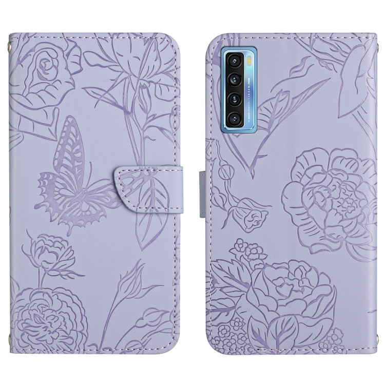 Skin Feel Butterfly Peony Embossed Leather Phone Case, For TCL 10 SE, For TCL 20 Pro 5G, For TCL 20 SE, For TCL 20 R 5G, For TCL 20S / 20 5G / 20L / 20L+, For TCL 30 SE, For TCL 205, For T-Mobile Revvl V+ 5G