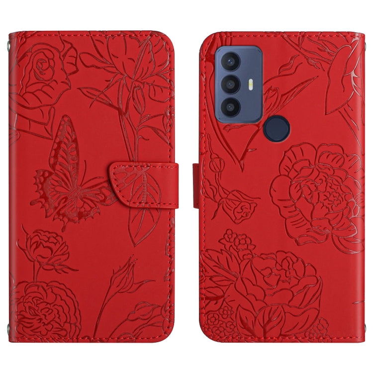 Skin Feel Butterfly Peony Embossed Leather Phone Case, For TCL 10 SE, For TCL 20 Pro 5G, For TCL 20 SE, For TCL 20 R 5G, For TCL 20S / 20 5G / 20L / 20L+, For TCL 30 SE, For TCL 205, For T-Mobile Revvl V+ 5G