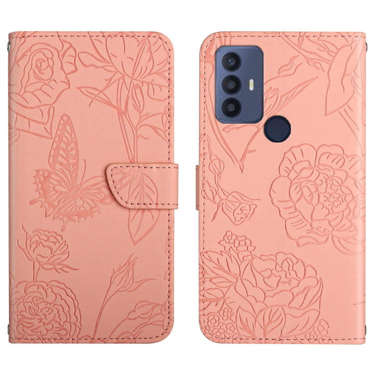 Skin Feel Butterfly Peony Embossed Leather Phone Case, For TCL 10 SE, For TCL 20 Pro 5G, For TCL 20 SE, For TCL 20 R 5G, For TCL 20S / 20 5G / 20L / 20L+, For TCL 30 SE, For TCL 205, For T-Mobile Revvl V+ 5G