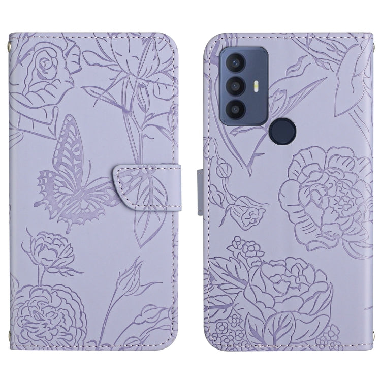 Skin Feel Butterfly Peony Embossed Leather Phone Case, For TCL 10 SE, For TCL 20 Pro 5G, For TCL 20 SE, For TCL 20 R 5G, For TCL 20S / 20 5G / 20L / 20L+, For TCL 30 SE, For TCL 205, For T-Mobile Revvl V+ 5G