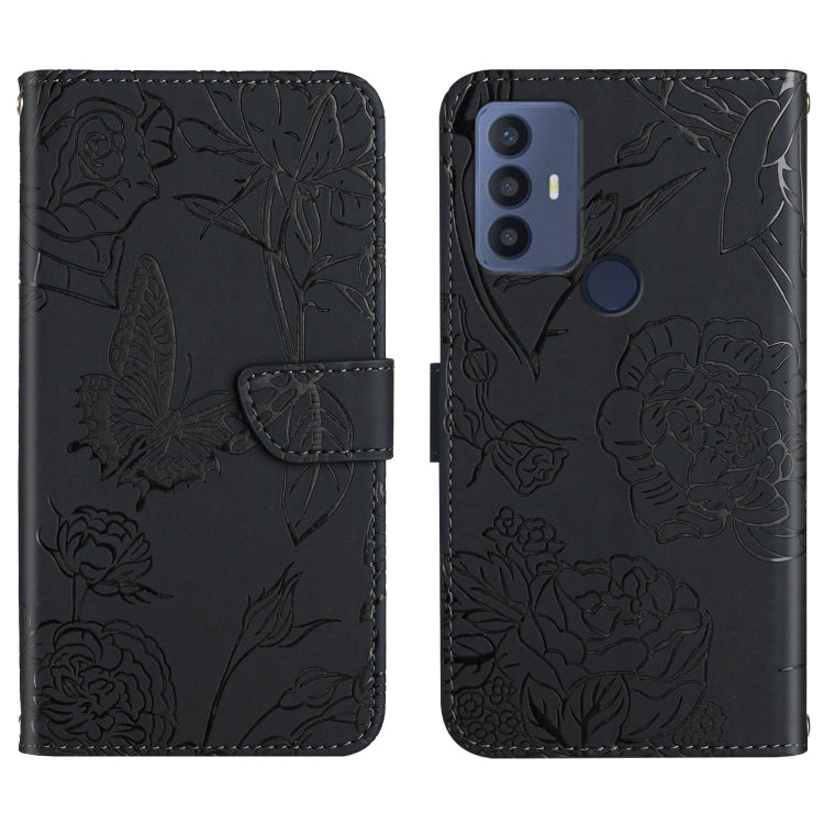 Skin Feel Butterfly Peony Embossed Leather Phone Case, For TCL 10 SE, For TCL 20 Pro 5G, For TCL 20 SE, For TCL 20 R 5G, For TCL 20S / 20 5G / 20L / 20L+, For TCL 30 SE, For TCL 205, For T-Mobile Revvl V+ 5G