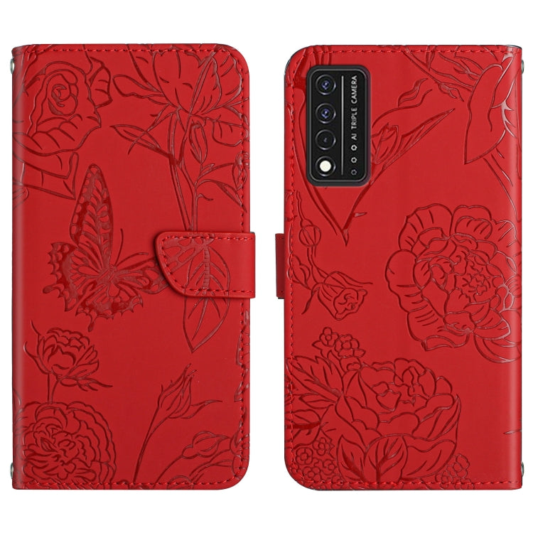 Skin Feel Butterfly Peony Embossed Leather Phone Case, For TCL 10 SE, For TCL 20 Pro 5G, For TCL 20 SE, For TCL 20 R 5G, For TCL 20S / 20 5G / 20L / 20L+, For TCL 30 SE, For TCL 205, For T-Mobile Revvl V+ 5G