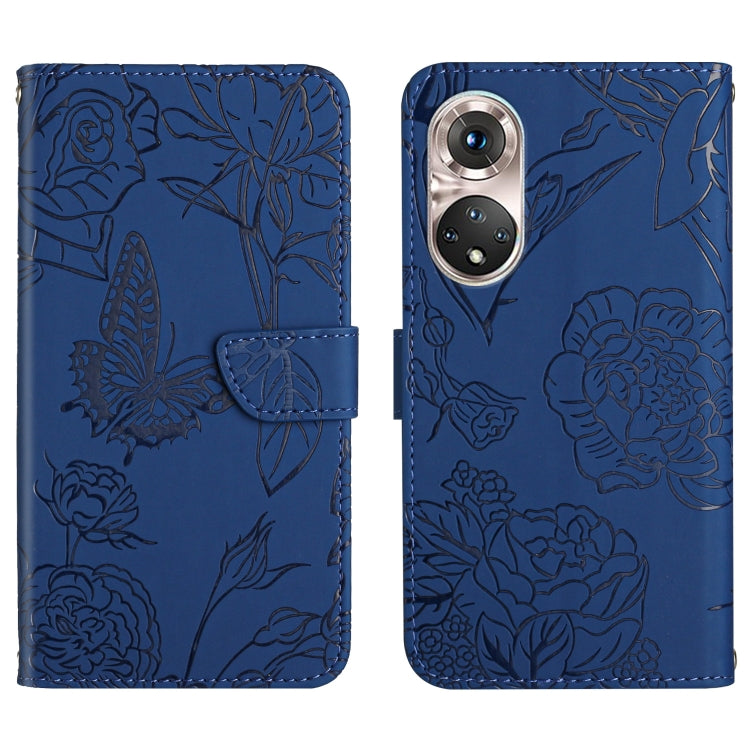Skin Feel Butterfly Peony Embossed Leather Phone Case, For Huawei P50, For Huawei P50 Pro