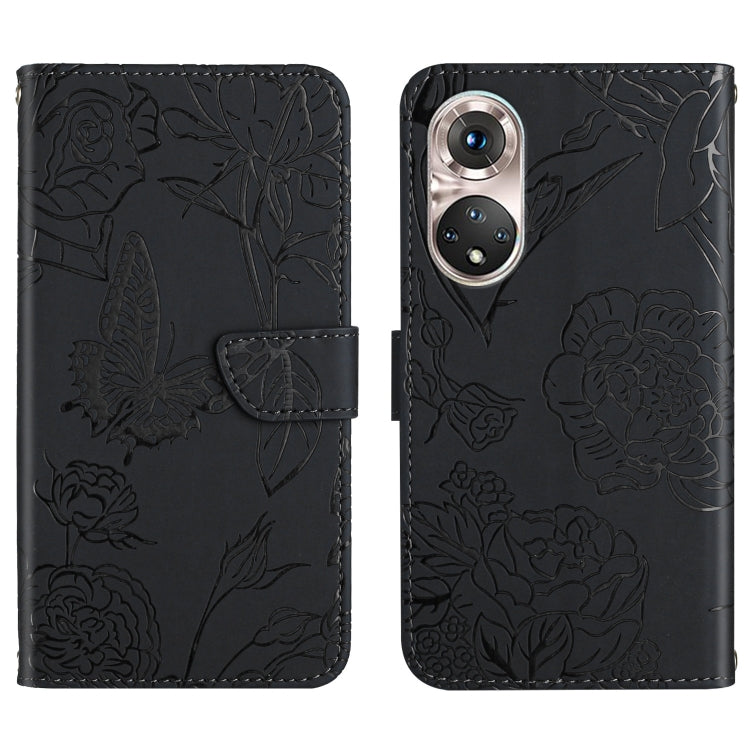 Skin Feel Butterfly Peony Embossed Leather Phone Case, For Huawei P50, For Huawei P50 Pro