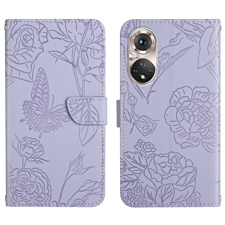 Skin Feel Butterfly Peony Embossed Leather Phone Case, For Huawei P50, For Huawei P50 Pro