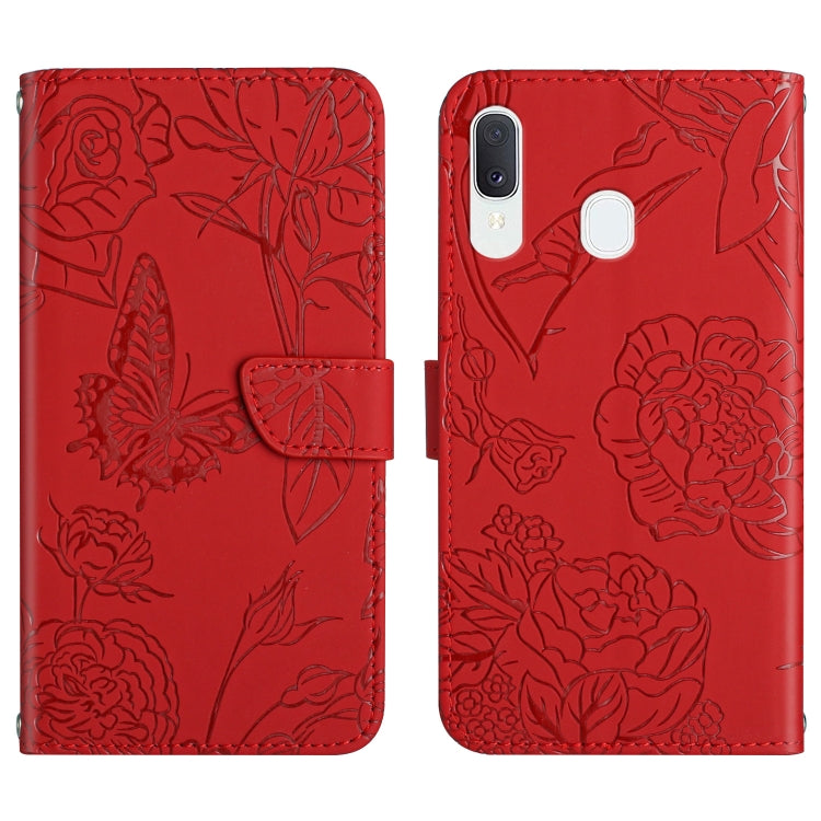 Skin Feel Butterfly Peony Embossed Leather Phone Case, For Samsung Galaxy A12, For Samsung Galaxy A13 4G, For Samsung Galaxy A13 5G, For Samsung Galaxy A20 / A30, For Samsung Galaxy A20e, For Samsung Galaxy A20s, For Samsung Galaxy A21                 ...