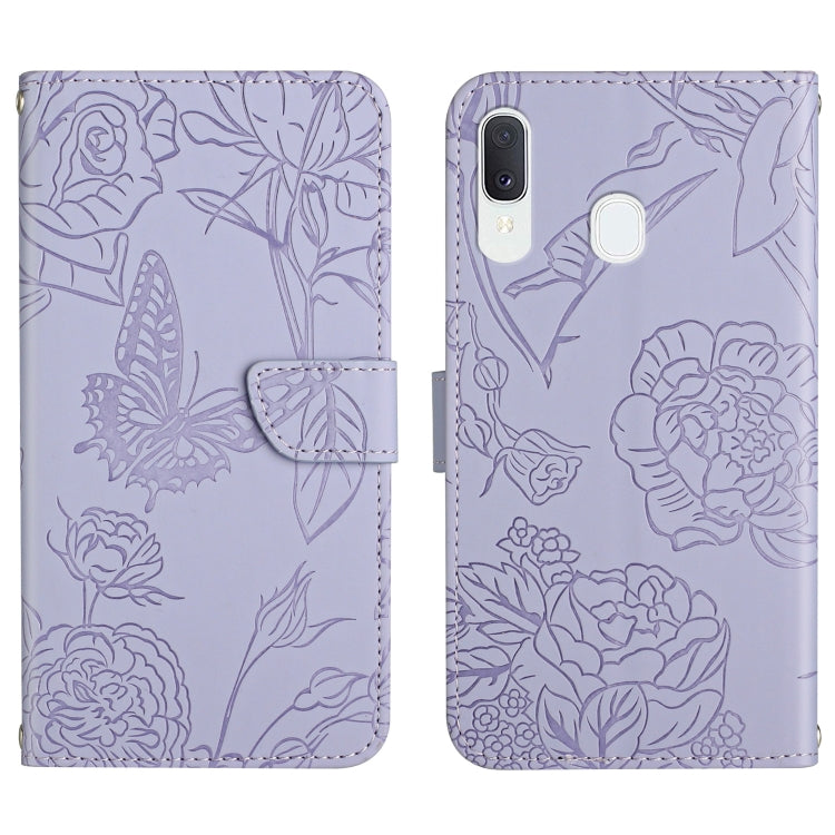 Skin Feel Butterfly Peony Embossed Leather Phone Case, For Samsung Galaxy A12, For Samsung Galaxy A13 4G, For Samsung Galaxy A13 5G, For Samsung Galaxy A20 / A30, For Samsung Galaxy A20e, For Samsung Galaxy A20s, For Samsung Galaxy A21                 ...