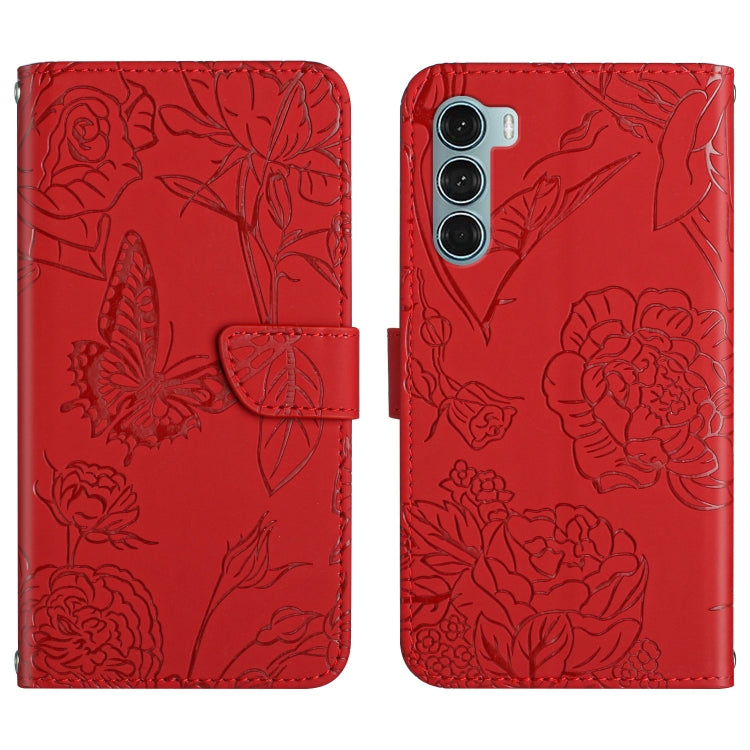 Skin Feel Butterfly Peony Embossed Leather Phone Case, For Motorola Moto G200 5G