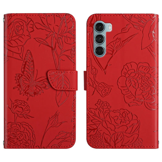 Skin Feel Butterfly Peony Embossed Leather Phone Case, For Motorola Moto G200 5G